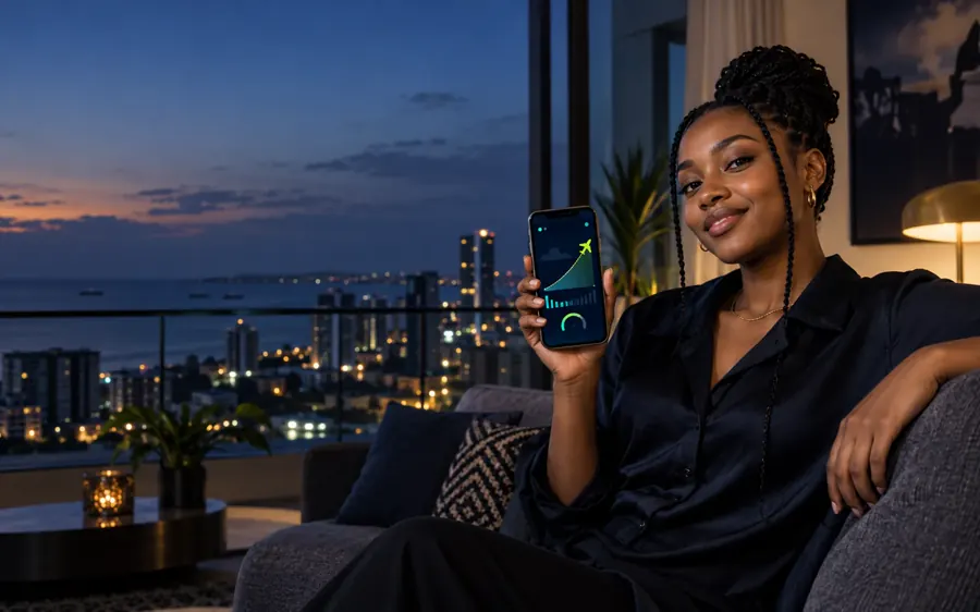 Mchezaji wa Tanzania akikagua mchezo kwenye simu