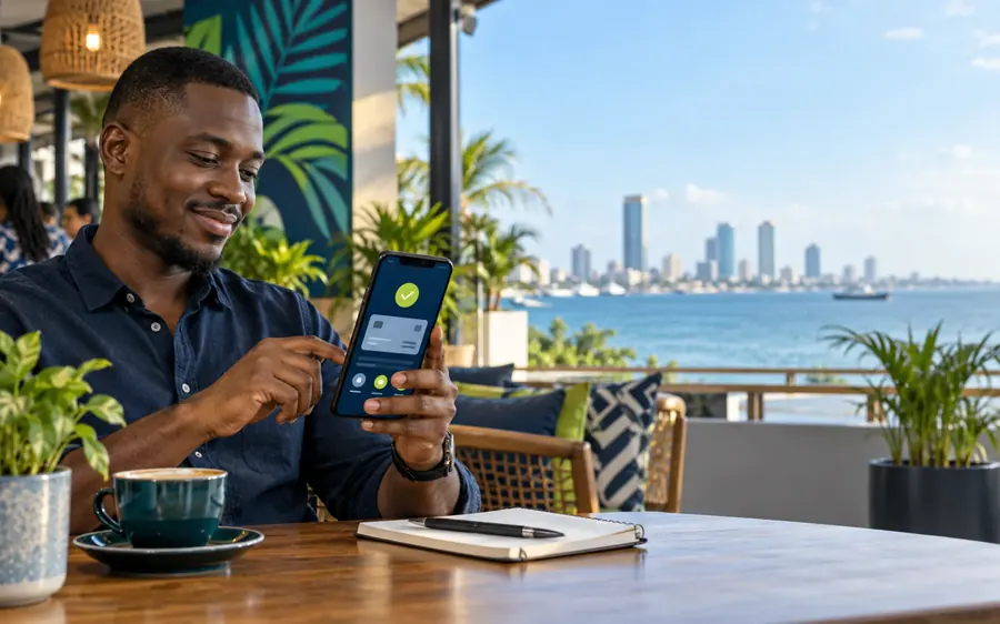Mchezaji wa Tanzania akikagua cashier kwenye simu